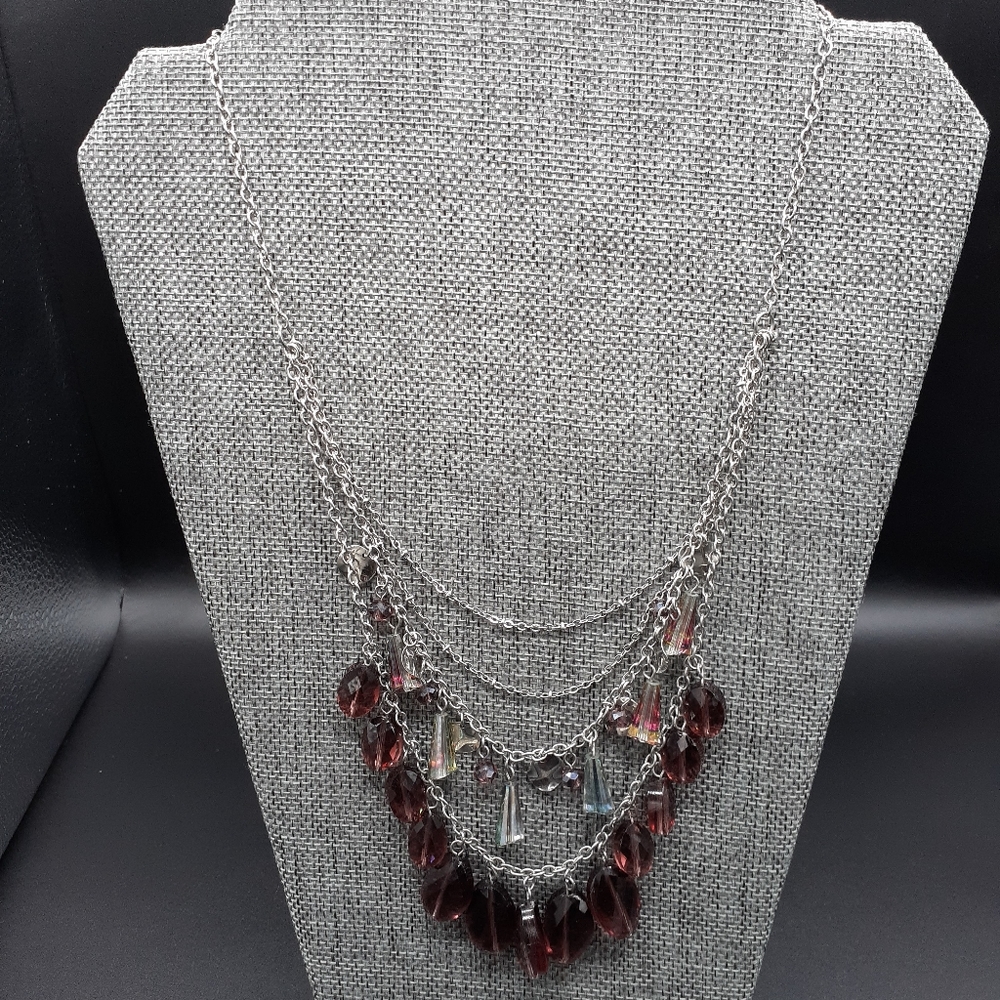Purple & Silver Jeweled 4-Strand Statement Necklace NWOT